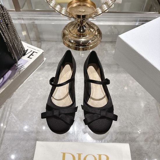 Christian Dior Satin Bow Flat Ballet Shoes Premium Leather Sole