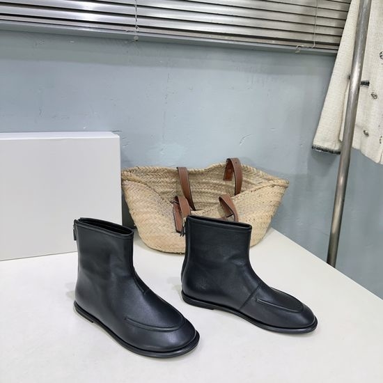 The Row Minimalist Suede Ankle Boots with Back Zipper