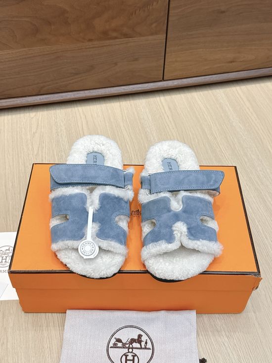 Hermes Curly Fur Slip On Slippers Cloud Like Comfort TPU Sole