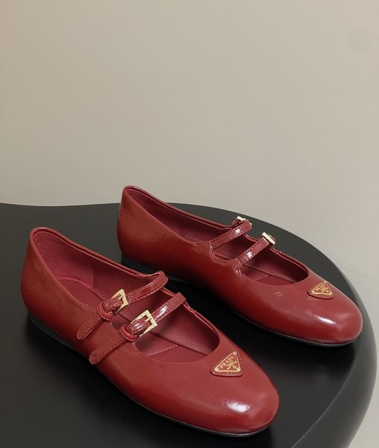 Prada Crinkled Patent Leather Mary Jane Ballet Flats