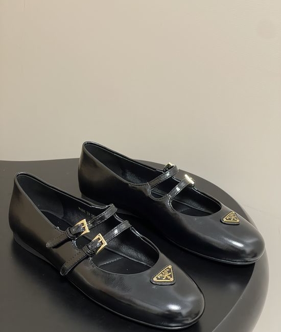 Prada Crinkled Patent Leather Mary Jane Ballet Flats