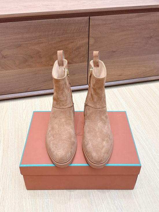 Loro Piana Minimalist Leather Side Zip Flat Ankle Boots