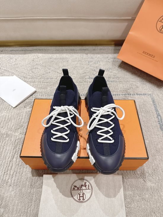 Hermes Suede Canvas Sneakers Soft Lining Lightweight Non-slip Casual Shoes