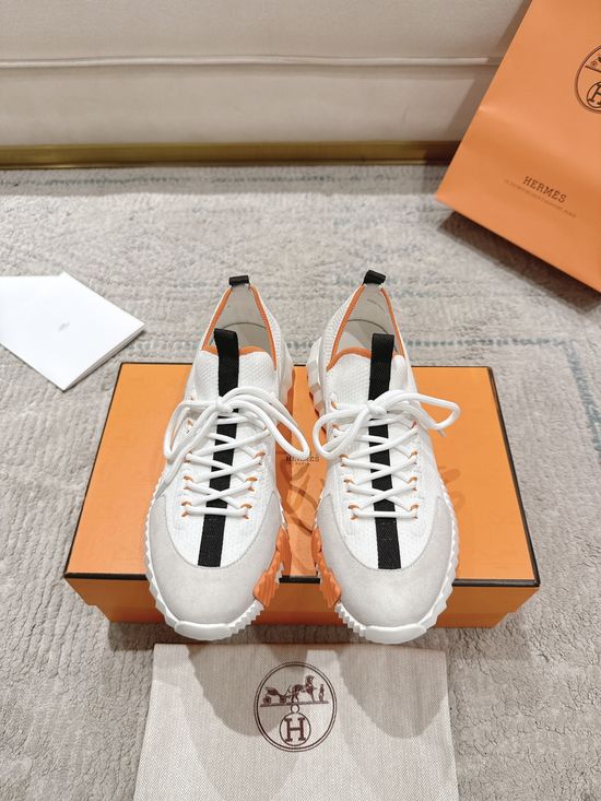 Hermes Suede Canvas Sneakers Soft Lining Lightweight Non-slip Casual Shoes