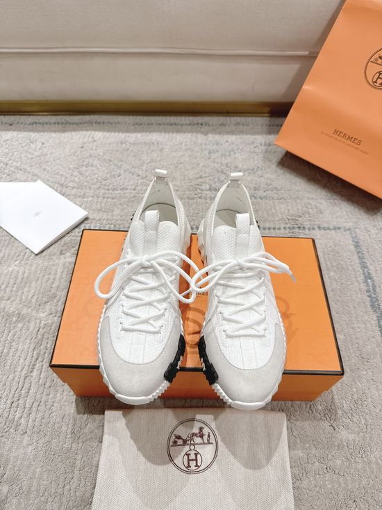 Hermes Suede Canvas Sneakers Soft Lining Lightweight Non-slip Casual Shoes