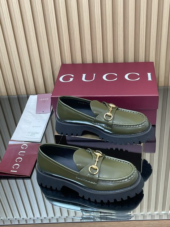 Gucci Classic Horsebit Thick Sole Leather Loafers