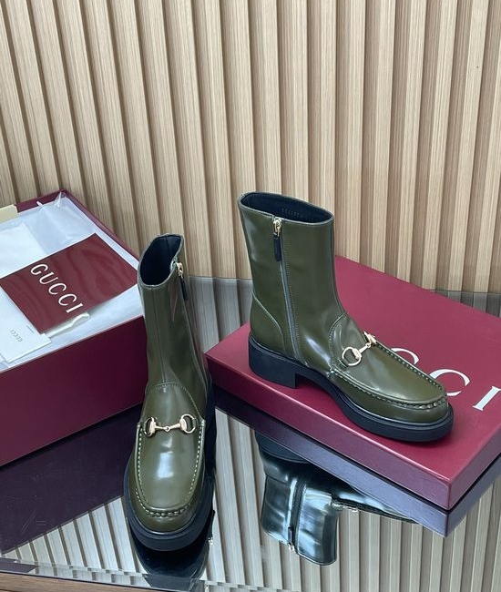 Gucci Horsebit Decor Ankle Boots With Bee Pattern Thick Sole