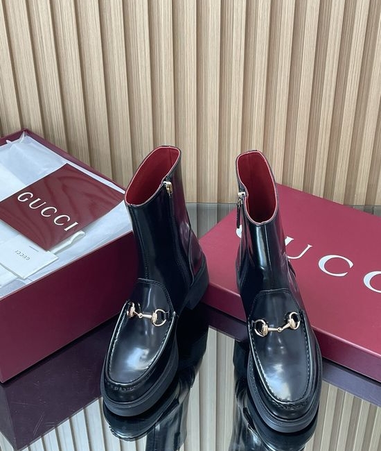 Gucci Horsebit Decor Ankle Boots With Bee Pattern Thick Sole