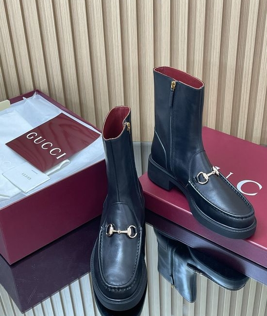Gucci Horsebit Decor Ankle Boots With Bee Pattern Thick Sole