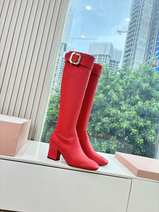 Miu Miu Stretchy Leather Knee High Boots Comfortable