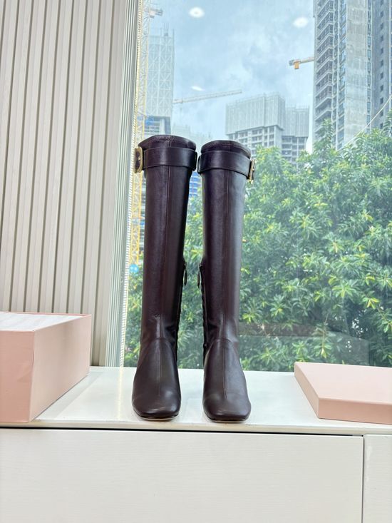 Miu Miu Stretchy Leather Knee High Boots Comfortable