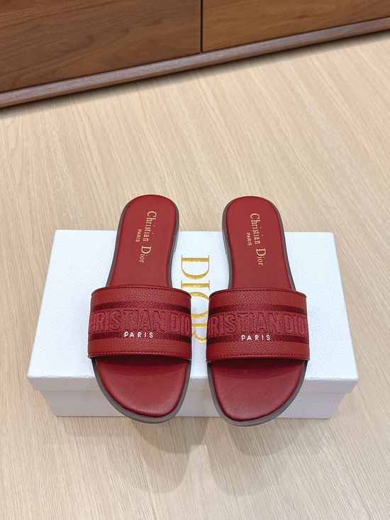 Christian Dior Embroidered Slip-On Sandals with Leather Sole