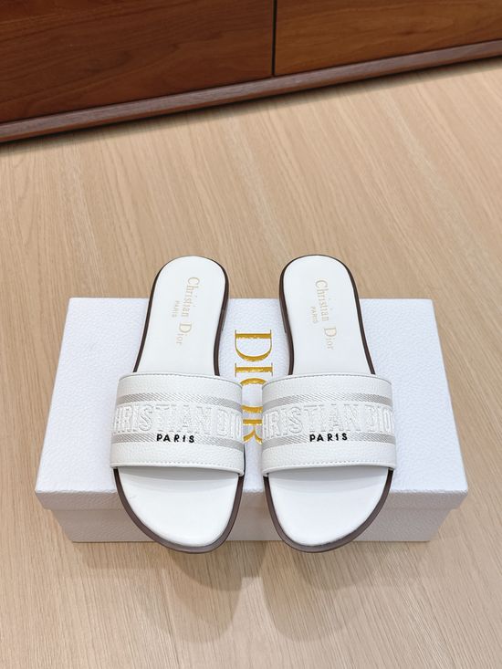 Christian Dior Embroidered Slip-On Sandals with Leather Sole