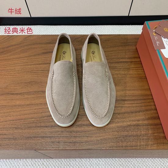 Loro Piana Smooth Loafers Soft Calf Suede Upper Sheepskin Lining Wear-resistant Sole