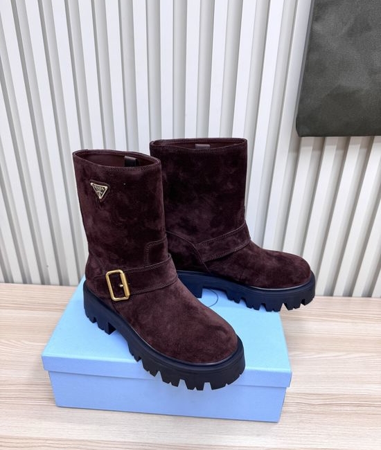 Prada Sheepskin Lined Martin Boots Non Slip Comfortable Durable Footwear
