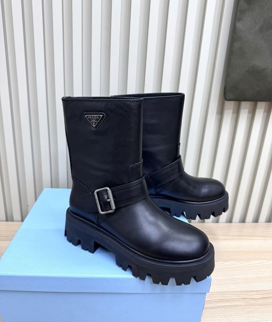 Prada Sheepskin Lined Martin Boots Non Slip Comfortable Durable Footwear