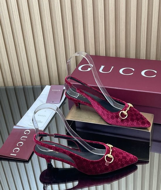 Gucci Velvet Slingback Stiletto Pumps with Decorative Metal Buckle