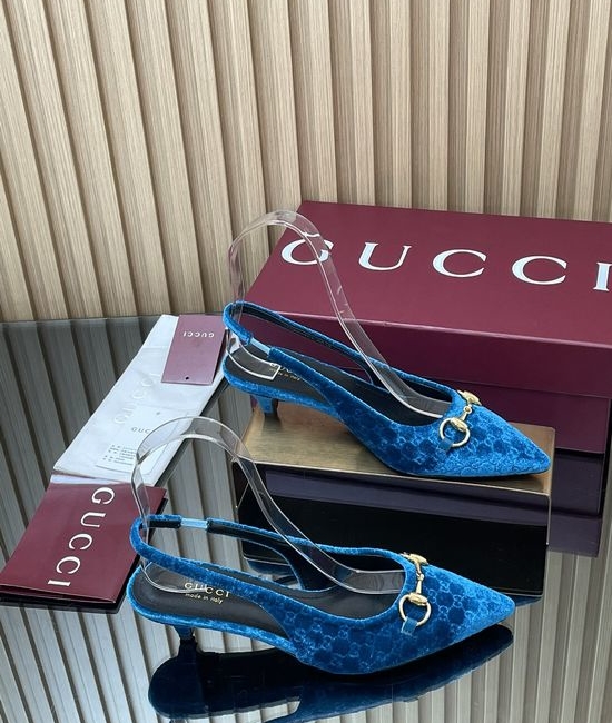 Gucci Velvet Slingback Stiletto Pumps with Decorative Metal Buckle