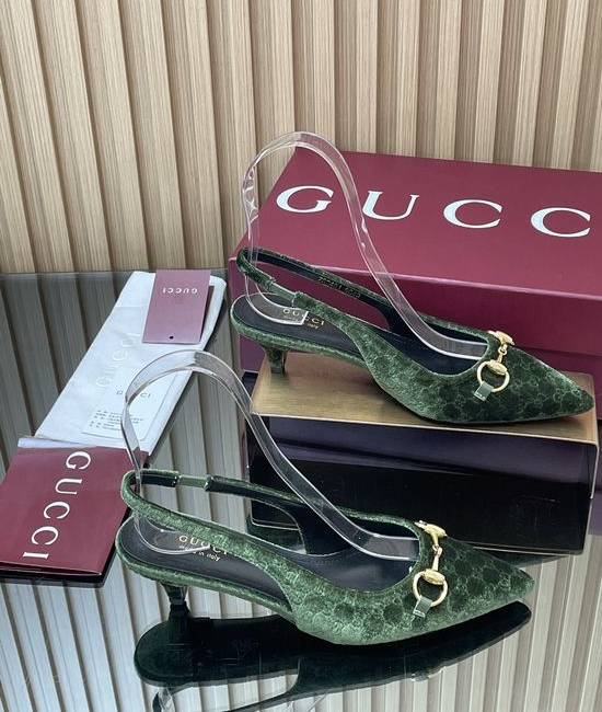 Gucci Velvet Slingback Stiletto Pumps with Decorative Metal Buckle
