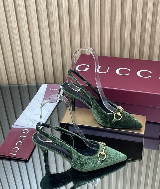 Gucci Velvet Slingback Stiletto Pumps with Decorative Metal Buckle