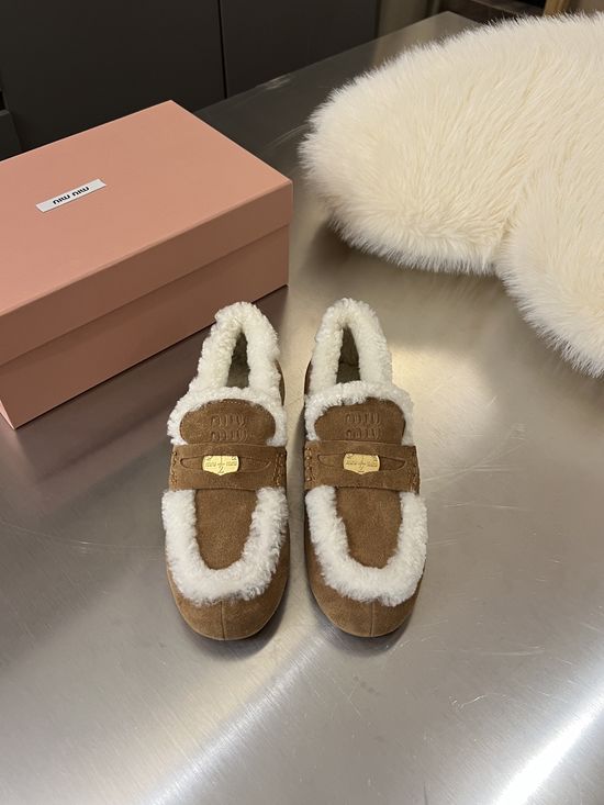 Miu Miu Suede Loafer Shoes Wool Lining Non Slip Comfort Driving Shoes