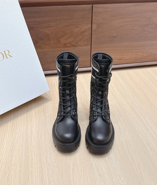 Christian Dior CD Embroidered Ankle Boots Adjustable Strap Durable Outsole