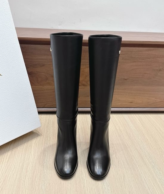 Christian Dior CD Calfskin Tall Heeled Boots with Metal Side Detail