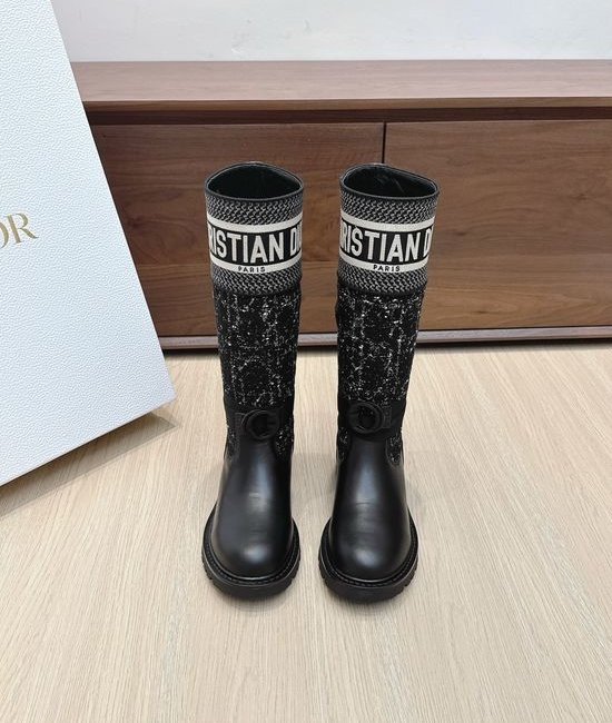 Christian Dior CD Graffiti Knee High Boots Adjustable Strip Wear Resistant Sole