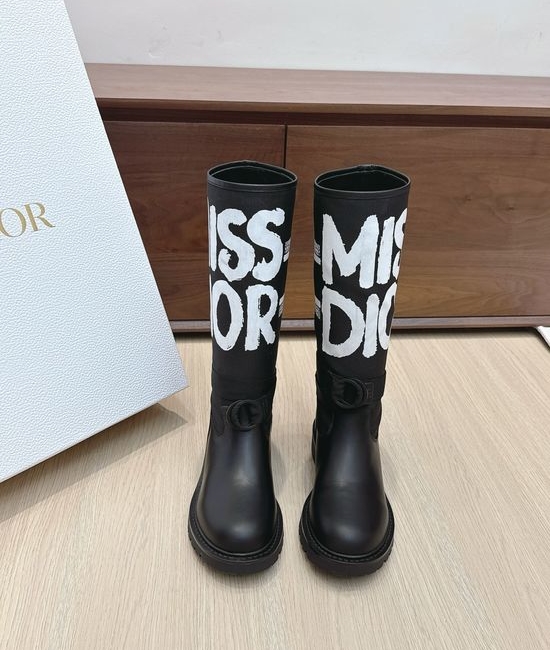 Christian Dior CD Graffiti Knee High Boots Adjustable Strip Wear Resistant Sole