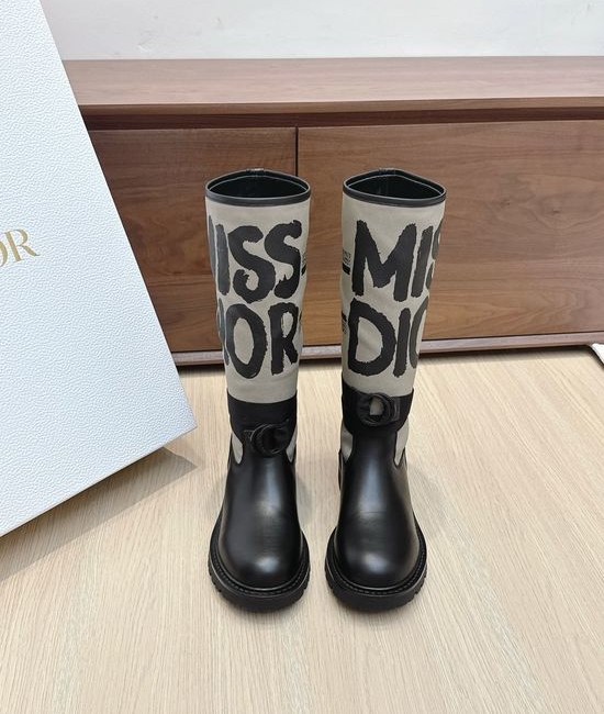 Christian Dior CD Graffiti Knee High Boots Adjustable Strip Wear Resistant Sole