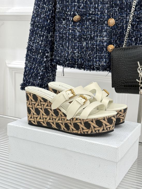 Christian Dior Woven Pattern Espadrille Wedge Slides Soft Lining Durable