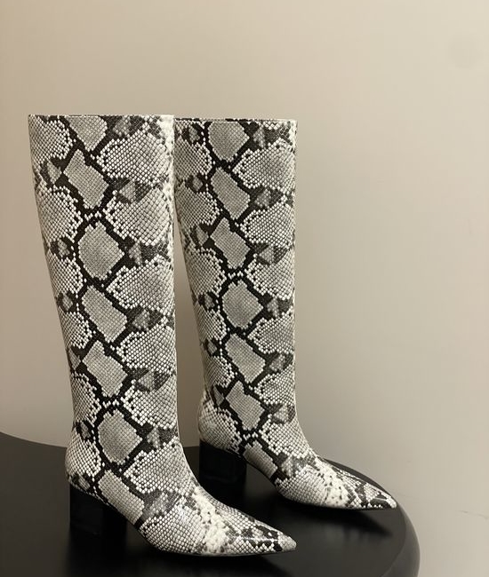 Khaite Snake Print Pointed Toe Chunky Heel Knee High Boots