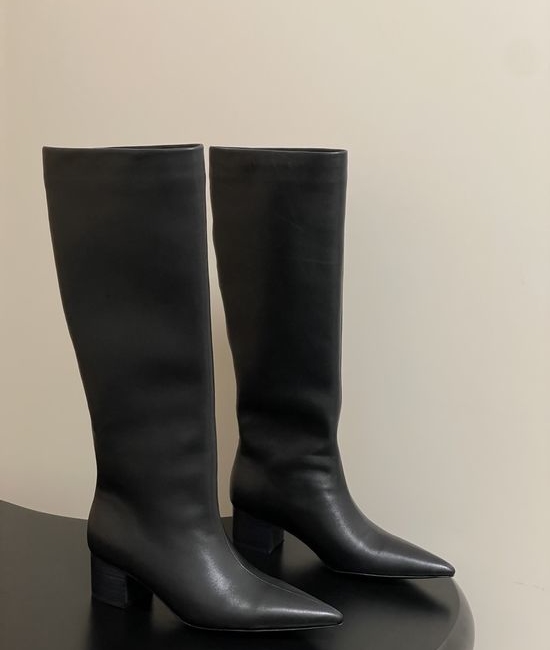 Khaite Snake Print Pointed Toe Chunky Heel Knee High Boots