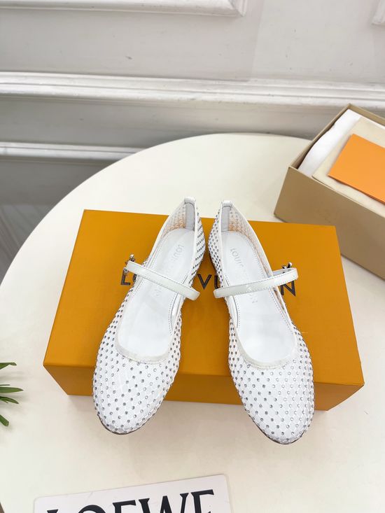Louis Vuitton Rhinestone Mesh Surface Mary Jane Ballet Flats