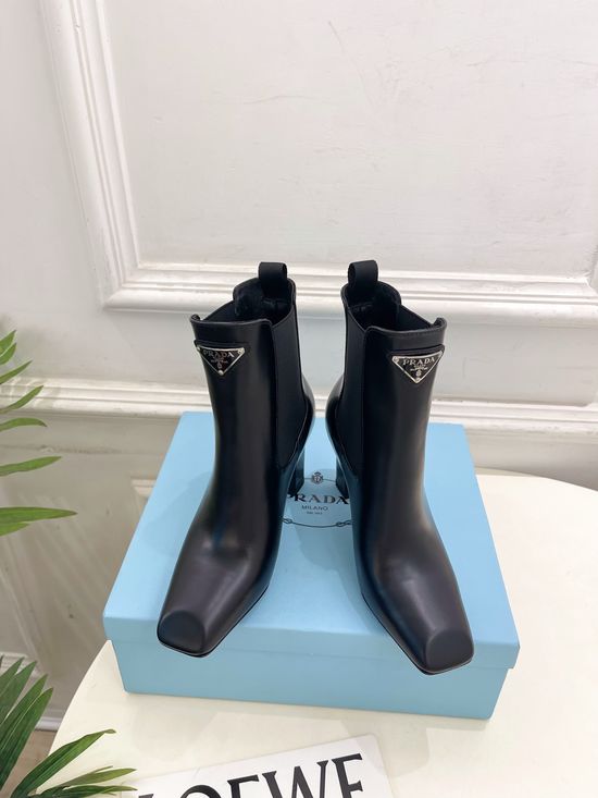 Prada Polished Leather High Heel Chelsea Ankle Boots