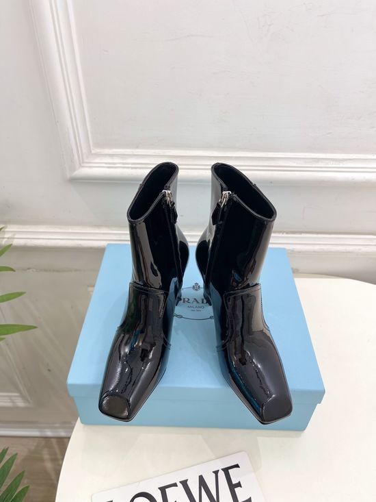 Prada Patent Leather High Heel Chelsea Ankle Boots