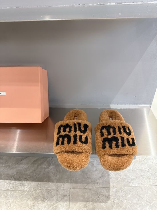 Miu Miu Genuine Wool Flat Slippers with Cozy Design