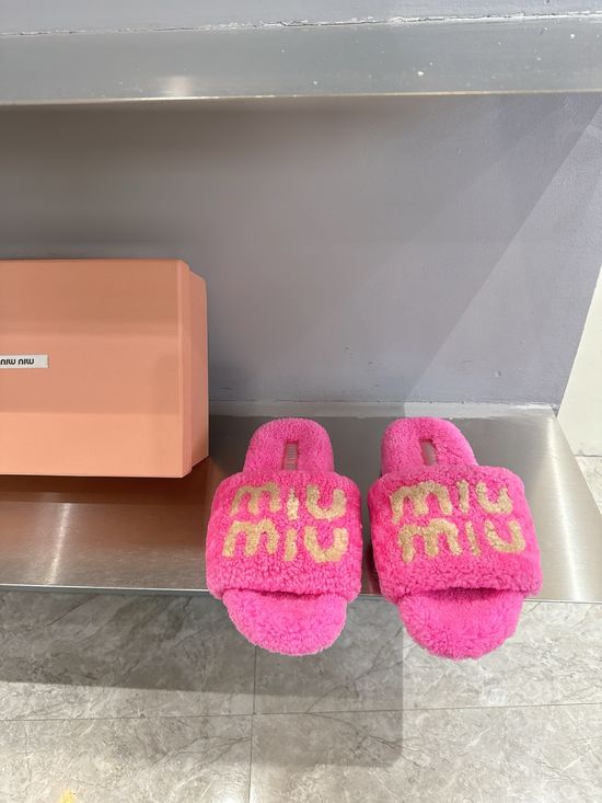 Miu Miu Genuine Wool Flat Slippers with Cozy Design