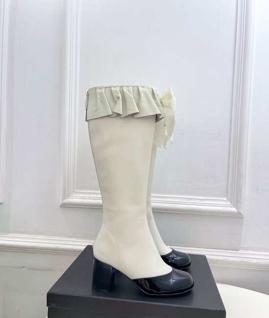 Chanel Bow Decor Ruched Stretch Lambskin Tall Boots