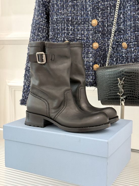 Prada Buckle Decor Leather Vintage Boots Premium Quality