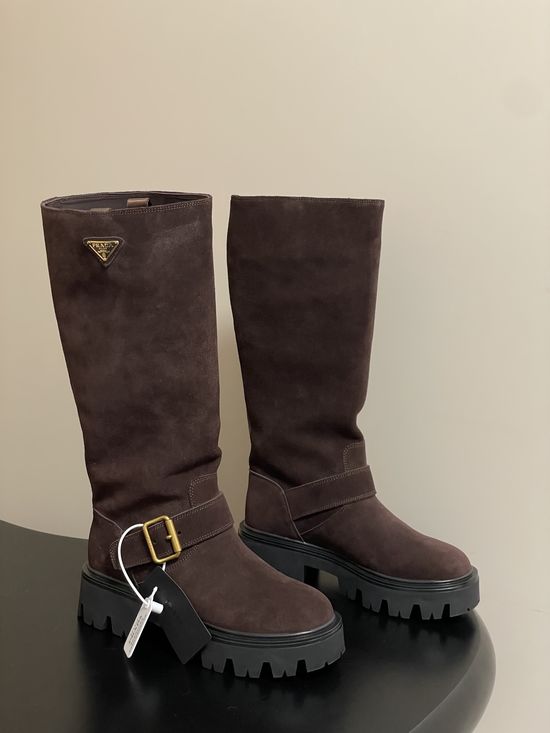Prada Vintage Suede Leather Thick Sole Mid Calf Boots