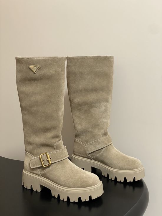 Prada Vintage Suede Leather Thick Sole Mid Calf Boots