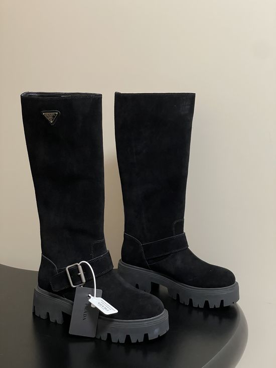 Prada Vintage Suede Leather Thick Sole Mid Calf Boots