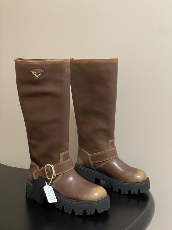 Prada Vintage Suede Leather Thick Sole Mid Calf Boots