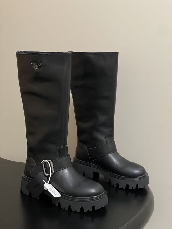 Prada Vintage Suede Leather Thick Sole Mid Calf Boots