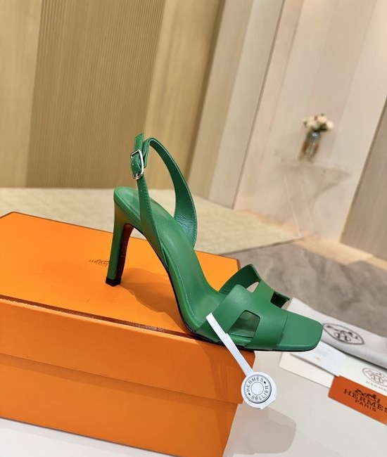 Hermes Elegant Leather High Heels Italian Leather Outsole 9cm Heel
