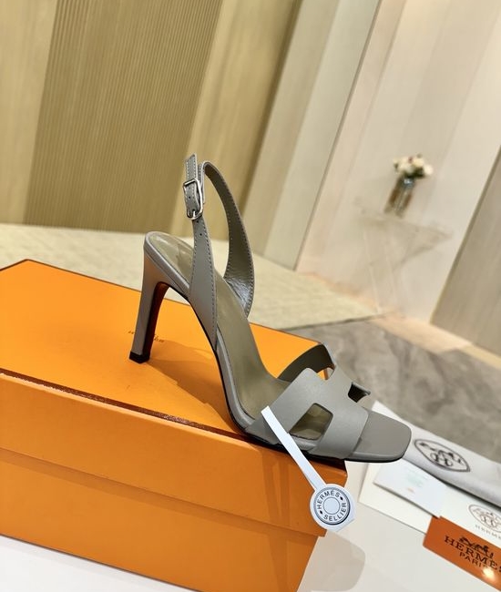 Hermes Elegant Leather High Heels Italian Leather Outsole 9cm Heel