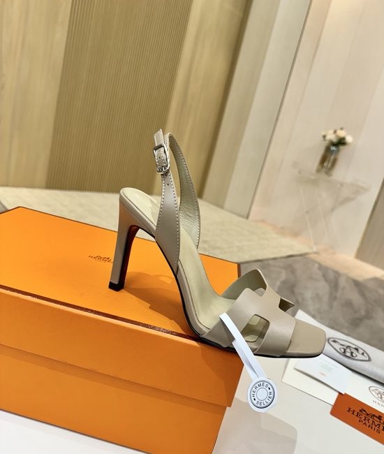 Hermes Elegant Leather High Heels Italian Leather Outsole 9cm Heel