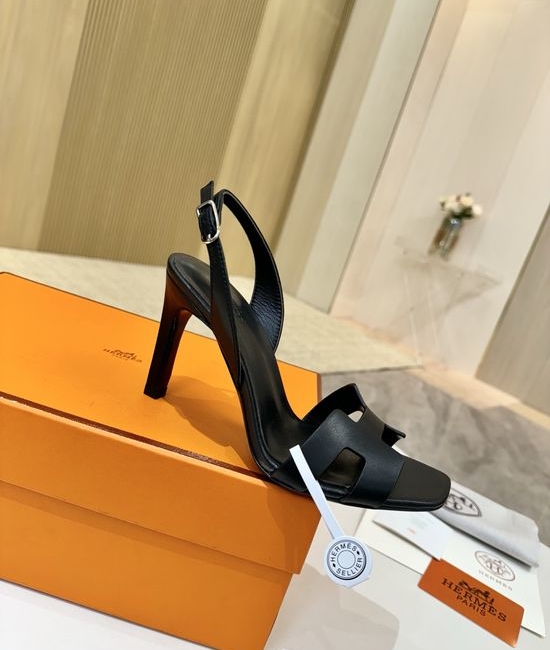 Hermes Elegant Leather High Heels Italian Leather Outsole 9cm Heel