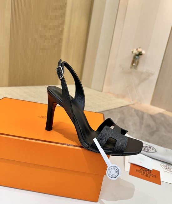 Hermes Elegant Leather High Heels Italian Leather Outsole 9cm Heel